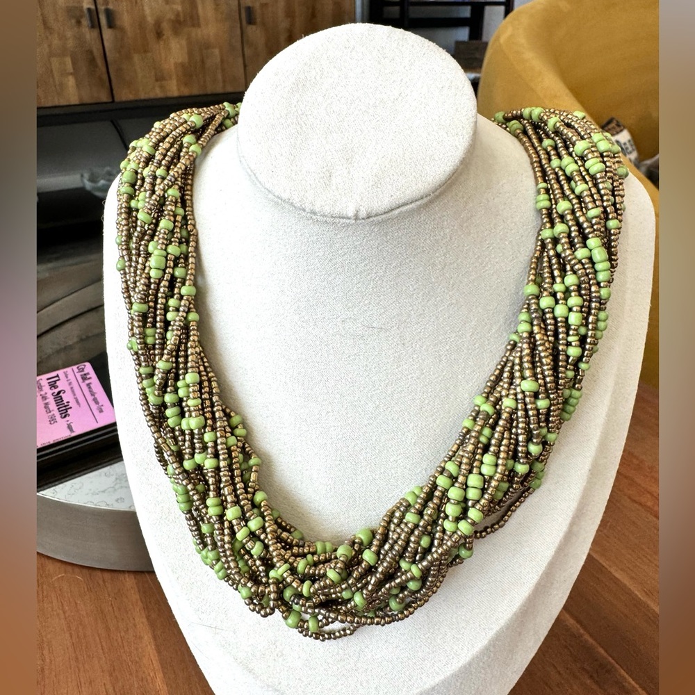 Artisan Beaded Multistrand Necklace - Gold and Green